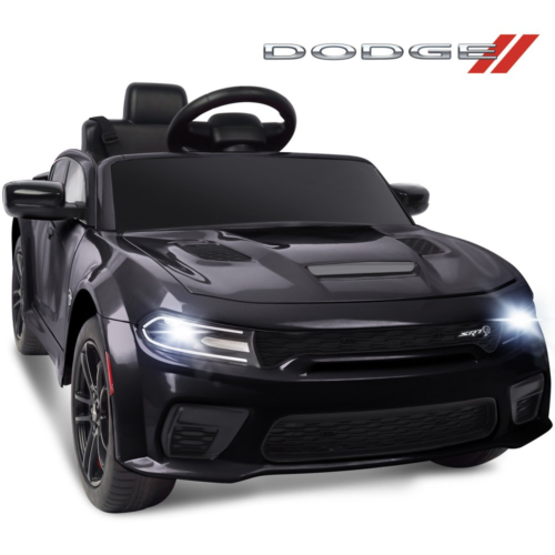 12V Dodge Charger SRT Hellcat Ride-On Toy with Remote Control, MP3, and LED Lights for Kids