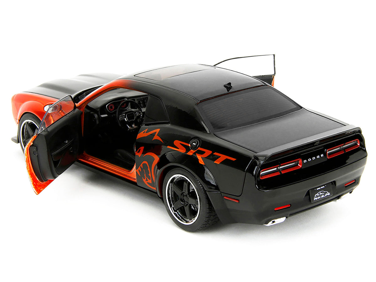 Dodge Challenger SRT Hellcat Orange Metallic and Black "Pink Slips" Series 1/18 Diecast Model Car by Jada