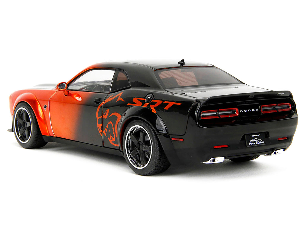 Dodge Challenger SRT Hellcat Orange Metallic and Black "Pink Slips" Series 1/18 Diecast Model Car by Jada