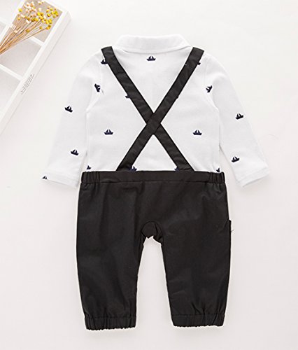 stylesilove Newborn Infant Toddler Sailor Boat Print Faux Suspender Formal Wear Baby Boy Romper