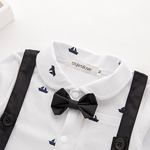 stylesilove Newborn Infant Toddler Sailor Boat Print Faux Suspender Formal Wear Baby Boy Romper