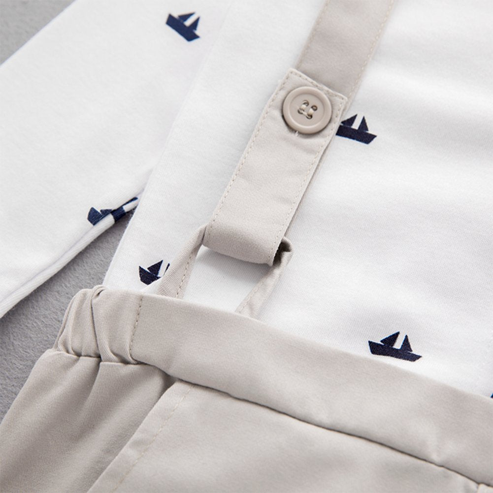 stylesilove Newborn Infant Toddler Sailor Boat Print Faux Suspender Formal Wear Baby Boy Romper