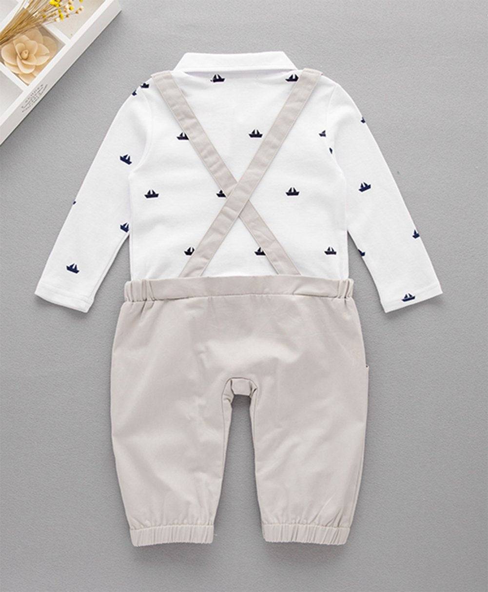 stylesilove Newborn Infant Toddler Sailor Boat Print Faux Suspender Formal Wear Baby Boy Romper