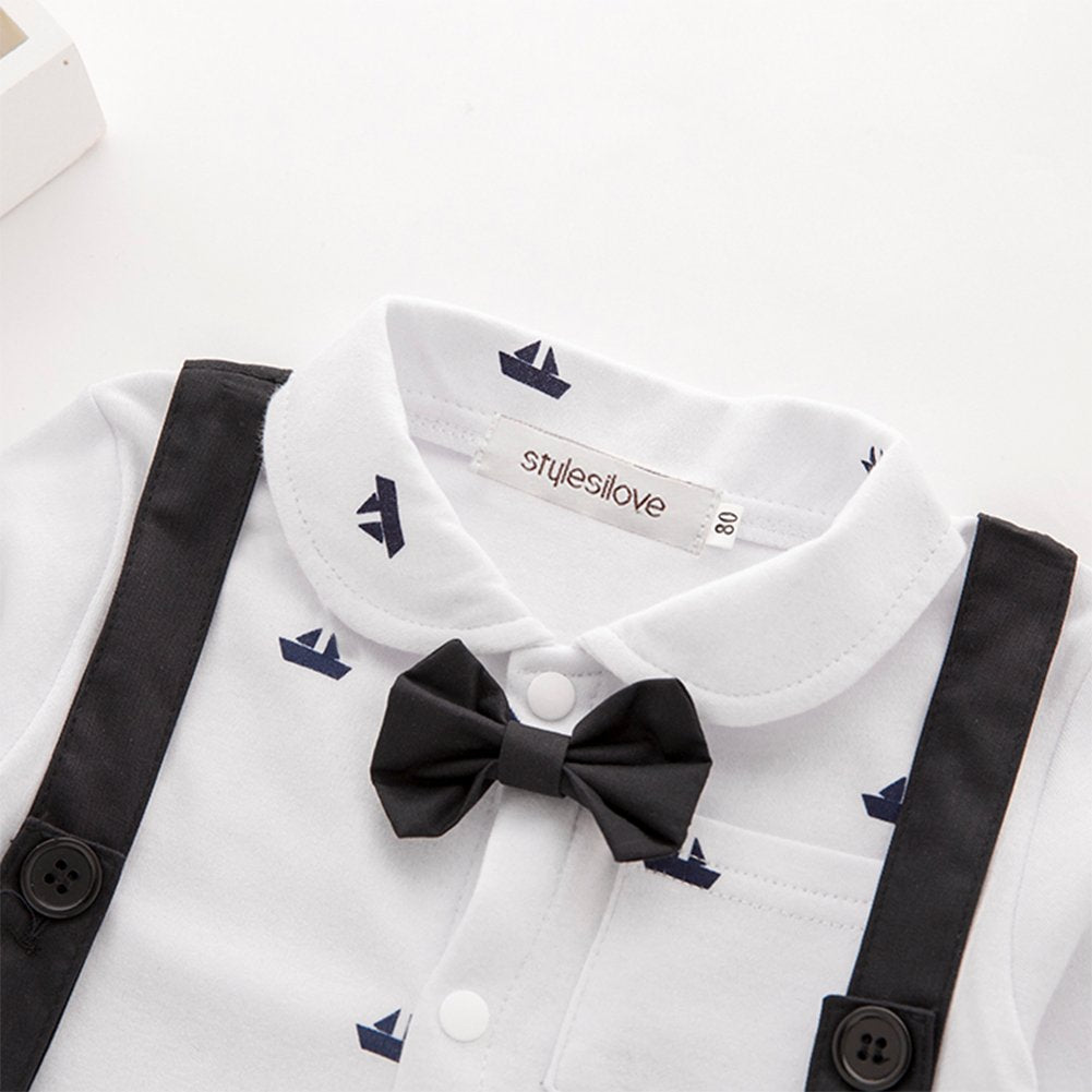 stylesilove Newborn Infant Toddler Sailor Boat Print Faux Suspender Formal Wear Baby Boy Romper