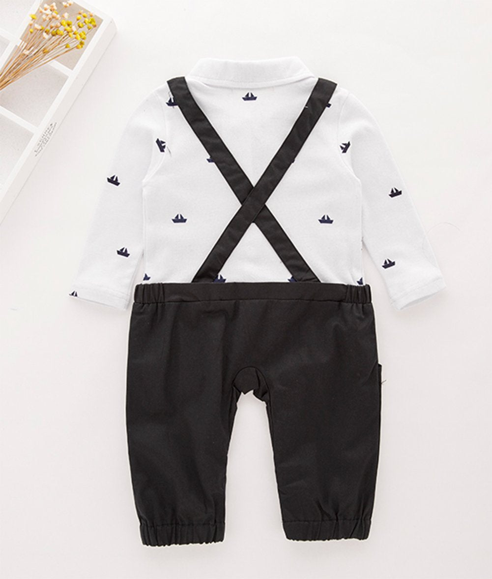 stylesilove Newborn Infant Toddler Sailor Boat Print Faux Suspender Formal Wear Baby Boy Romper