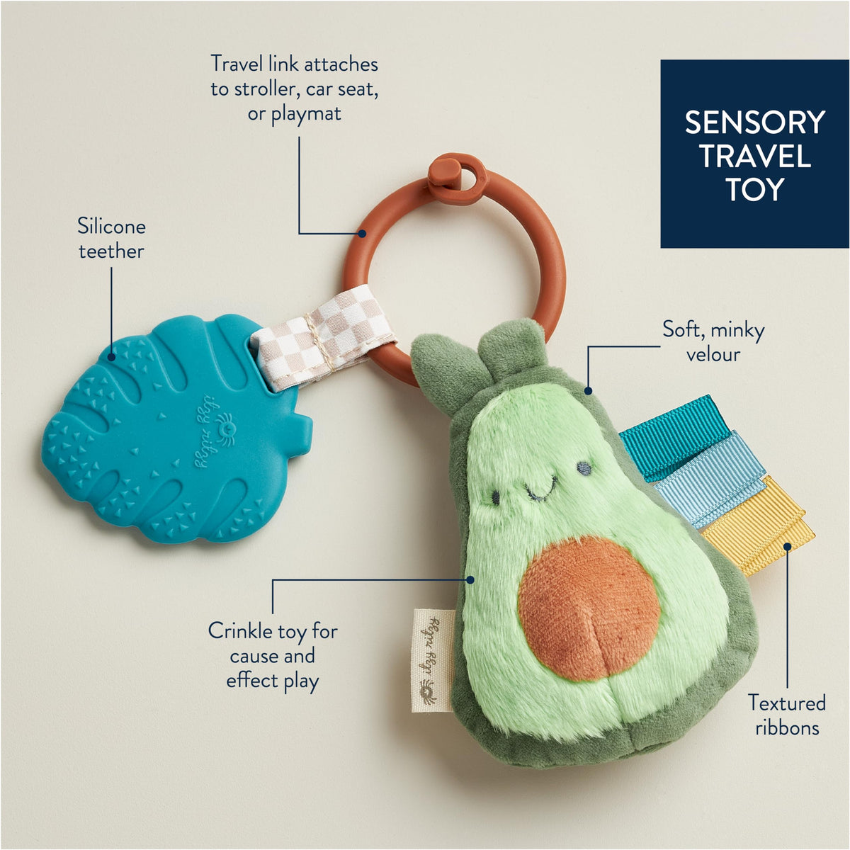 Baby Teether with Crinkle Sound & Ribbons, Great Gift For Newborn