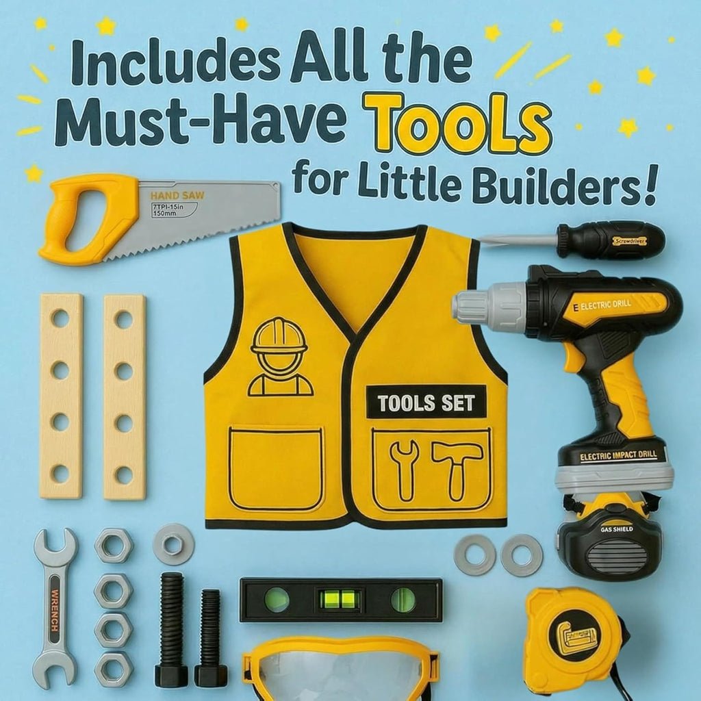 Junior Builder Workshop, Kids Tool Set with Electric Drill & STEM Construction Kit