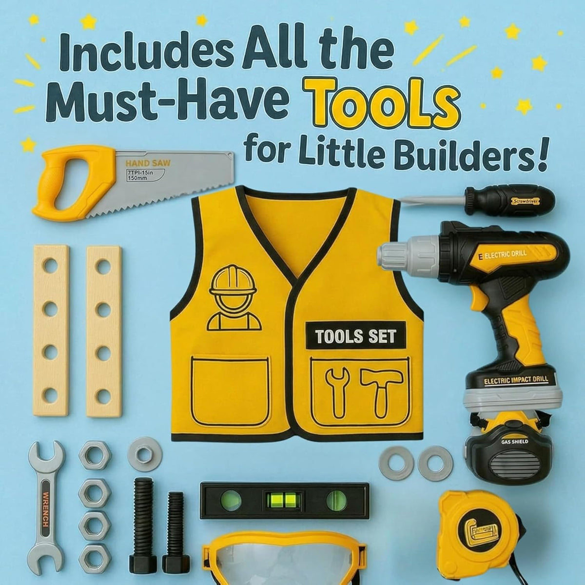 Junior Builder Workshop, Kids Tool Set with Electric Drill & STEM Construction Kit