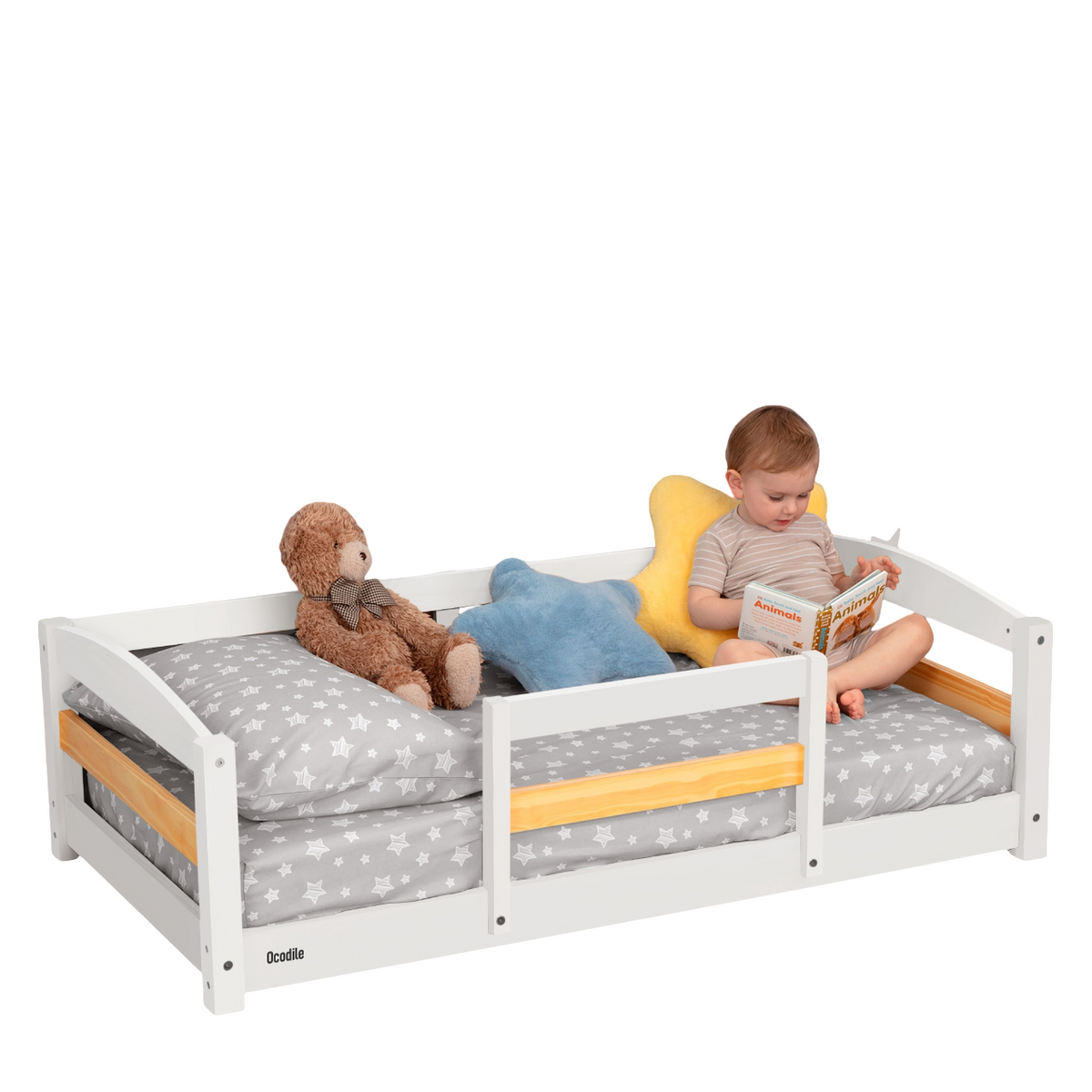 Toddler Floor Bed with Safety Rails for Kids Age 1–3 (Crib Size)
