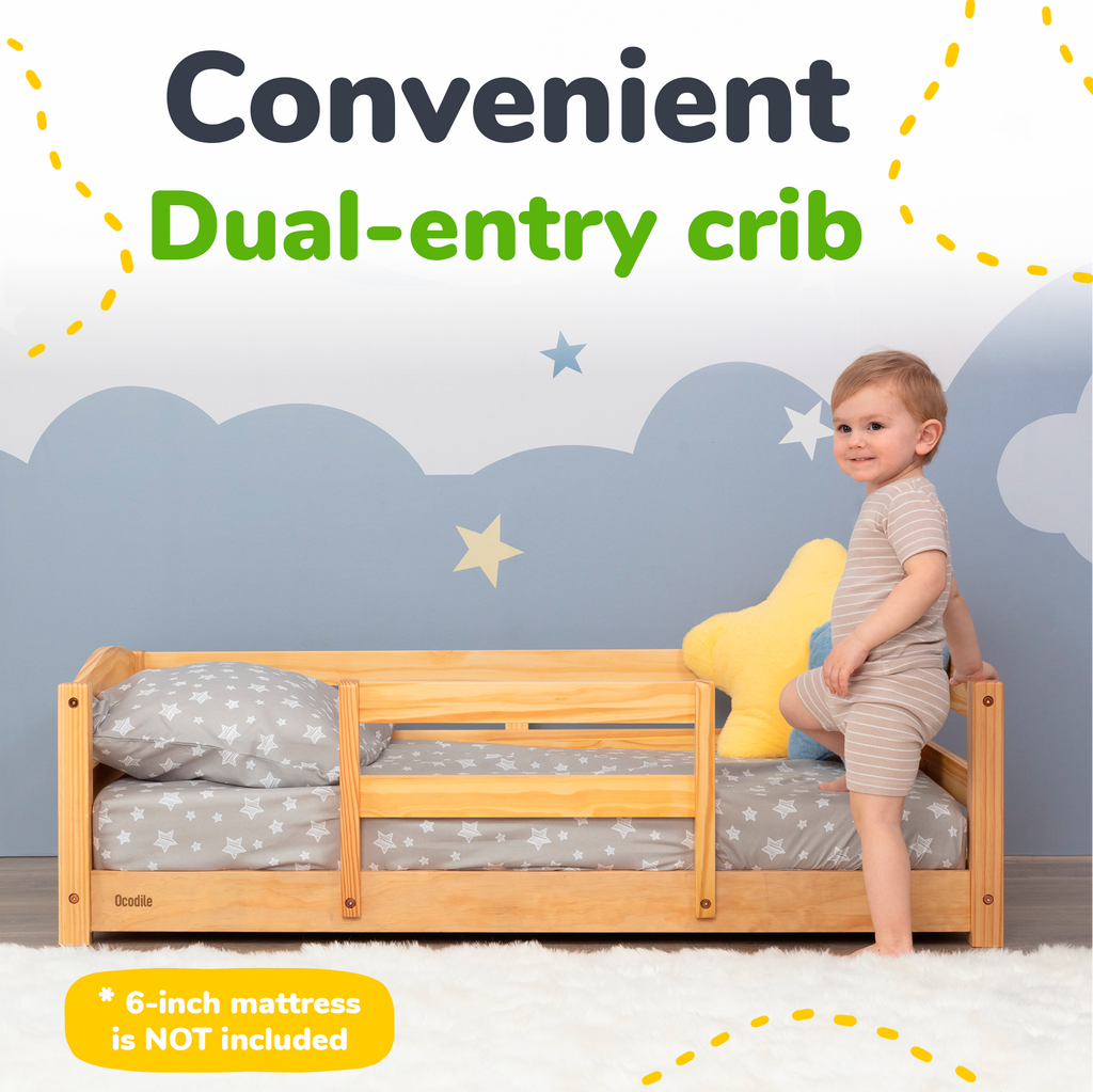 Toddler Floor Bed with Safety Rails for Kids Age 1–3 (Crib Size)
