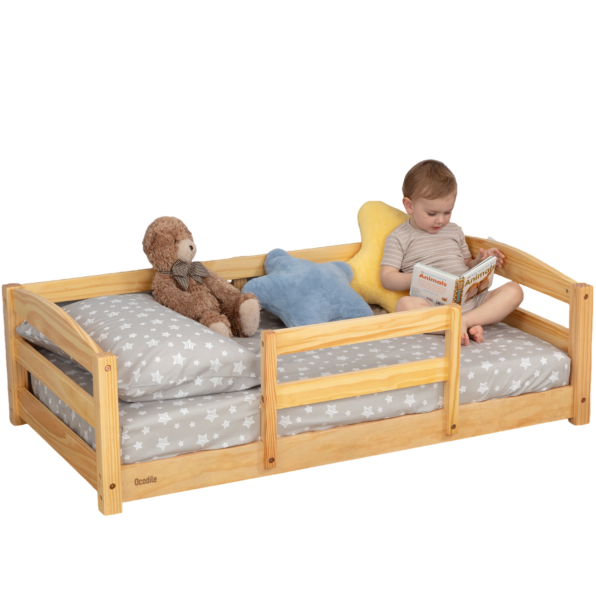 Toddler Floor Bed with Safety Rails for Kids Age 1–3 (Crib Size)