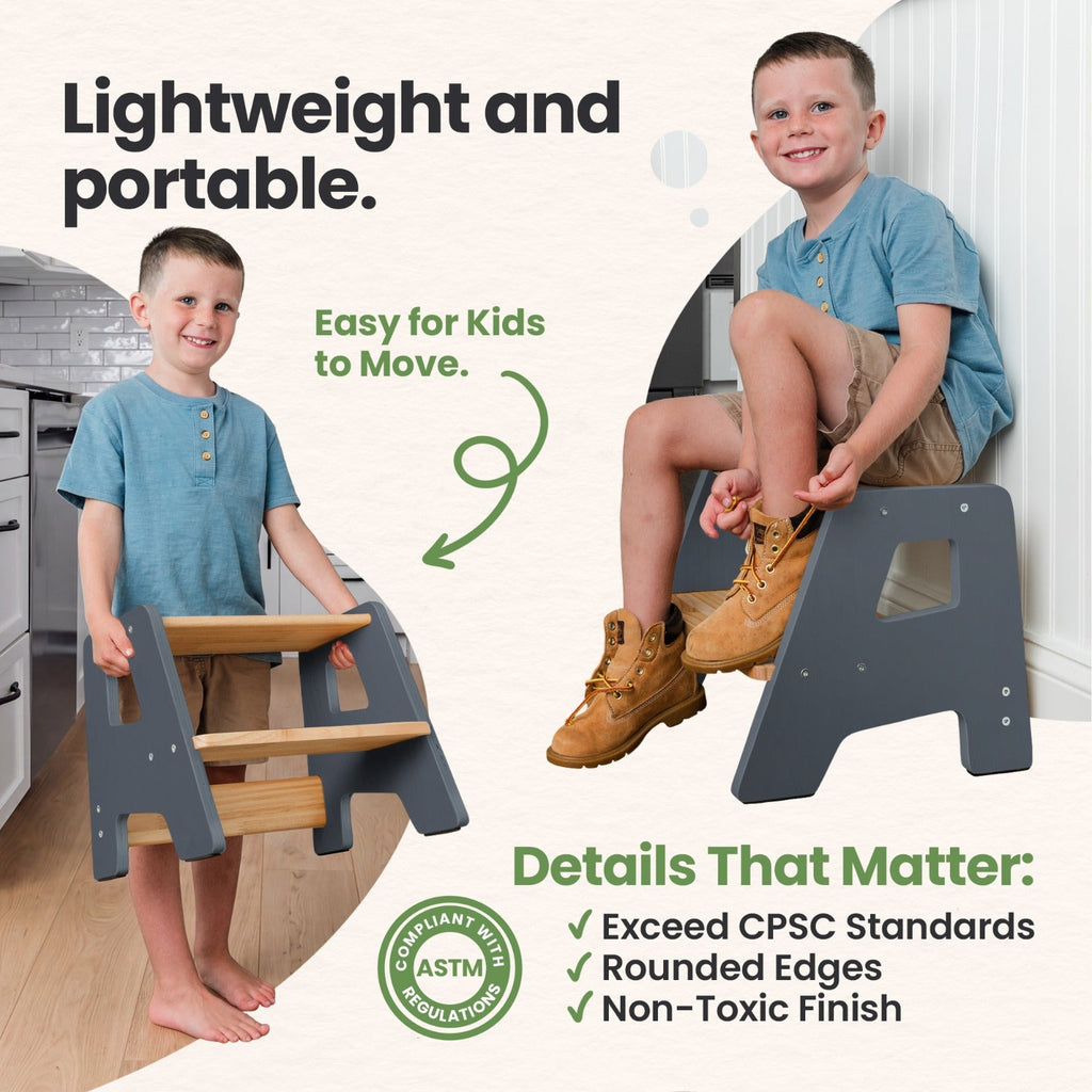 2-Step Wooden Stool for Toddlers(Step Stool for Children Ages 2+)